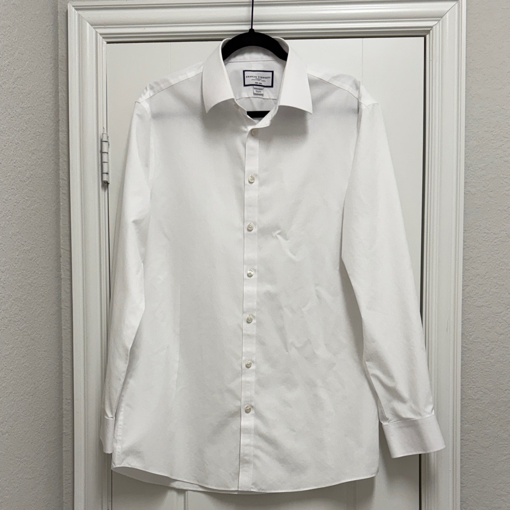 Charles Tyrwhitt Men's White Extra Slim Fit Dress Shirt with Spread Collar